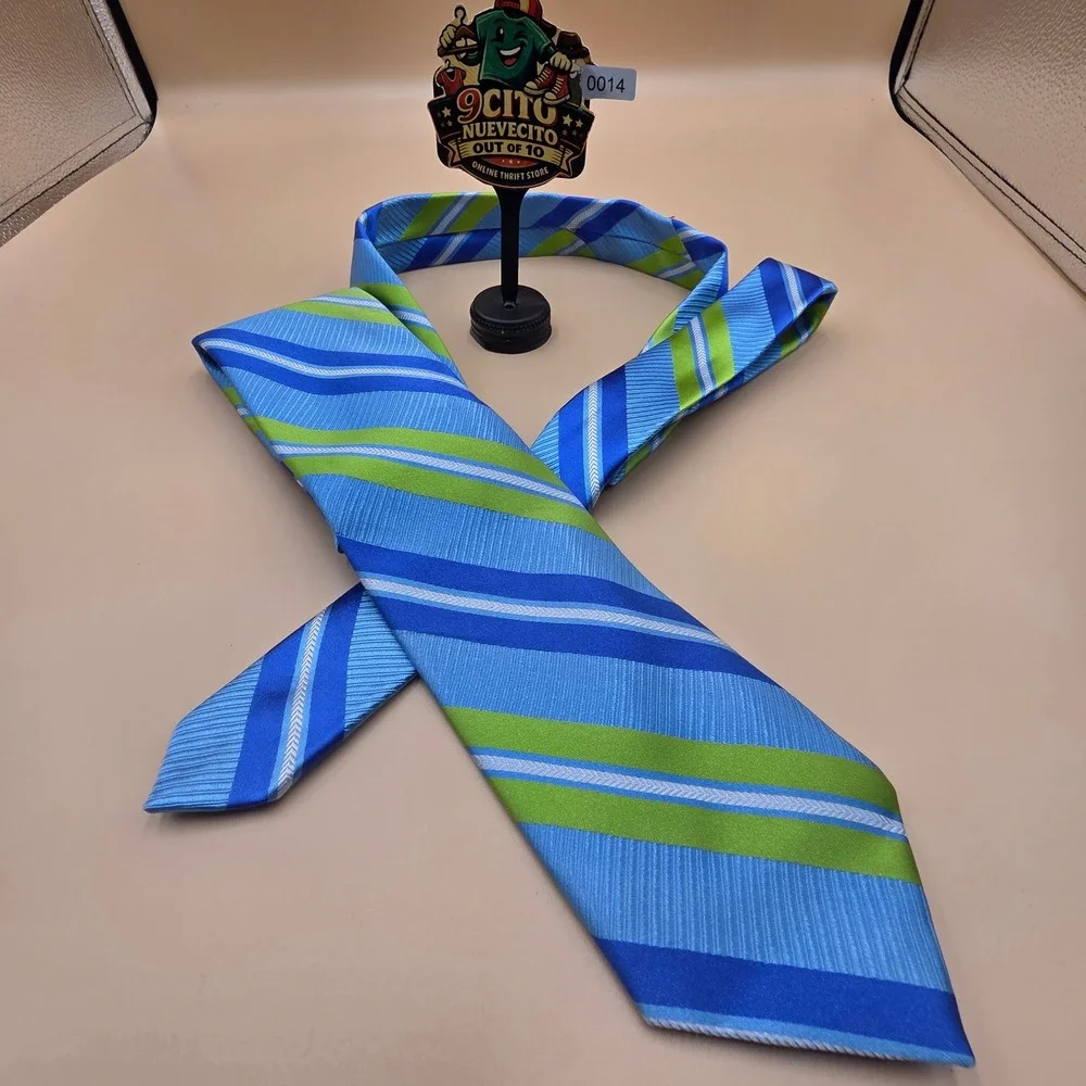 Robert Talbott Best of Class Silk Tie Blue Lime Green Striped Made in Italy